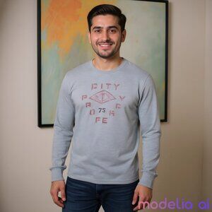 Gap Thermal "City Property NY 75" Men Size X-Large Grey/Red Graphic 100% Cotton